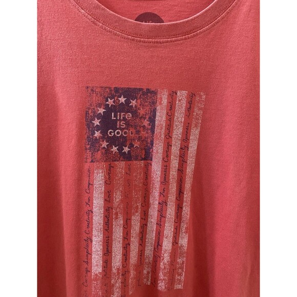 Life is Good Shirt Mens Large Red Short Sleeve Crusher American Flag Casual - Picture 2 of 9